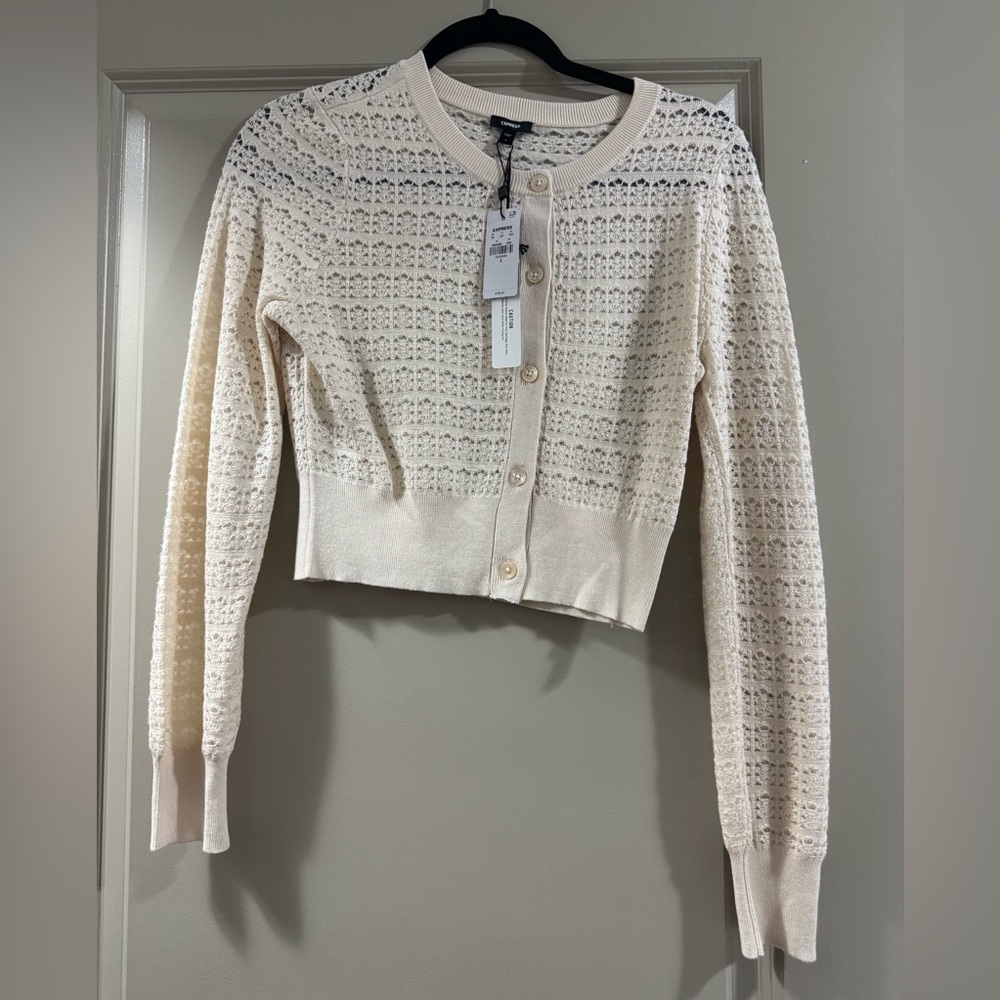 Express Cream Crochet Crop Cardigan
